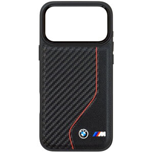 BMW iPhone 17ProMax PU���U�[ �J�[�{���� �o�b�N�J�o�[ ���b�h���C���X�e�b�` ���^�����S �u���b�N �}�O�Z�[�t�Ή� BMHMP17X25PCCSCKR