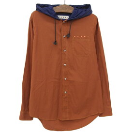 MARNI マルニ 2022ss サイズ46 コットン100% フーデッド シャツ メンズ バイカラー ブラウン×ネイビー 2トーン 美品 Y03436 【中古】