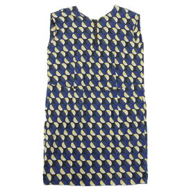 【5月22日値下げ】マルニ MARNI コットン Iライン ノースリーブ ワンピース 幾何学模様 レディース ブルー系 size42 [Y03153]
