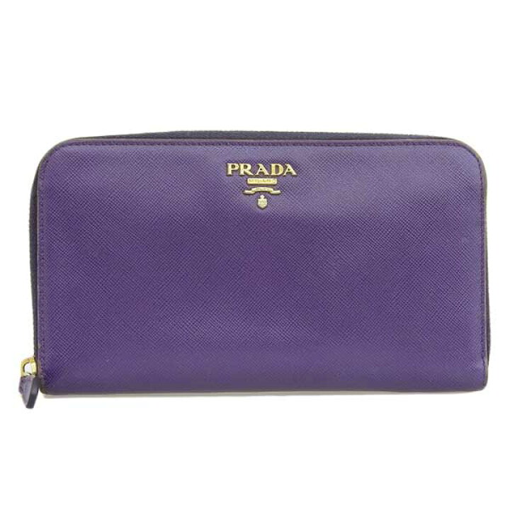 楽天市場】プラダ PRADA レザー ラウンドジップ 長財布 パープル 裏側 