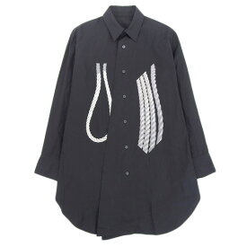 ◆未使用◆ ヨウジヤマモト Yohji Yamamoto コットン100% 長袖 プリント シャツ メンズ 黒 ブラック size1 FV-B05-010 2018AW [Y03066]