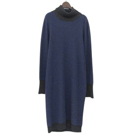 メゾンマルジェラ MM6 2010AW サイズM カシミヤ混 ハイネック スリット ニット ワンピース 織柄 グレー ブルー IG00481 【中古】