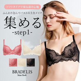 育乳 ブラデリスニューヨーク ウェンディソフトステップ1ブラ26S1 BRADELIS NEWYORK 【ウェンディタイプ】補整 補正 ブラジャー 谷間 脇肉 贅肉 脇高 バストアップ 寄せ上げ 産後 卒乳 レース 3/4カップ 下着 小胸 小さいサイズ 昼