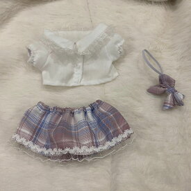 3点セット シャツ+スカート+リボン ぬいぐるみ用服 ぬいぐるみ服 ミニ洋服 20cm 緑 紫 オーバーオール ドールウェア 日常服人形 人形ベビー服 着せ替え 綿人形の服 韓国ファッション アイドル衣装 かわいい