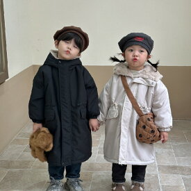 キッズ 起毛 ロングコート フード付き アウター 防寒 ユニセックス キッズ 裏起毛 女の子 男の子 ベビー服 厚手 コート モッズコート 裏ボア ジャケット アウターウエア ふわふわ もこもこ あったか 暖かい 保温 冬 無地 ロング丈