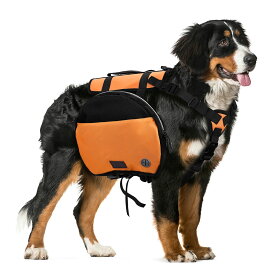 Ownpets 犬用ハイキングリュック 大型犬用 サドルバッグ 軽量犬用リュック ハーネス 旅行 猟犬用リュック ポケット付き 調整可能ストラップ付き オレンジ色（L）