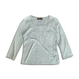 Paul Stuart ポール スチュアート パール装飾 七分袖 カットソー Tシャツ size 6 ライトブルー レディース トップス 三陽商会タグ【中古】【鑑定済み】