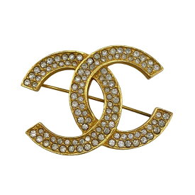CHANEL シャネル GP×ラインストーン ココマーク 174 ブローチ ゴールド 【中古】【鑑定済み】