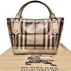 BURBERRY バーバリー ノバチェック トートバッグ ハンドバッグ A4サイズ ベージュ PVC カーフレザー【中古】【鑑定済み】【送料無料】