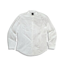 BOSS ボス SLIM FIT スリムフィット リネンブレンド マオカラー ストライプ柄 長袖 シャツ size M ホワイト メンズ HUGO BOSS【中古】【鑑定済み】