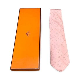 HERMES エルメス H柄 シルク ネクタイ ピンク フランス製 メンズ スーツ ビジネス【中古】【鑑定済み】
