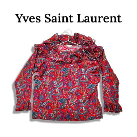 Yves Saint Laurent Chemisiers イヴサンローラン 総柄 フリル 長袖 ブラウス レッド size M レディース【中古】【鑑定済み】【送料無料】【中古】【鑑定済み】【送料無料】