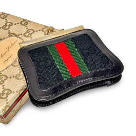 【ほぼ未使用】GUCCI Accessory Collection オールドグッチ シェリーライン GGキャンバス がま口 財布 小銭入れ コインケース ブラック【中古 Sランク】【鑑定済み】【送料無料】