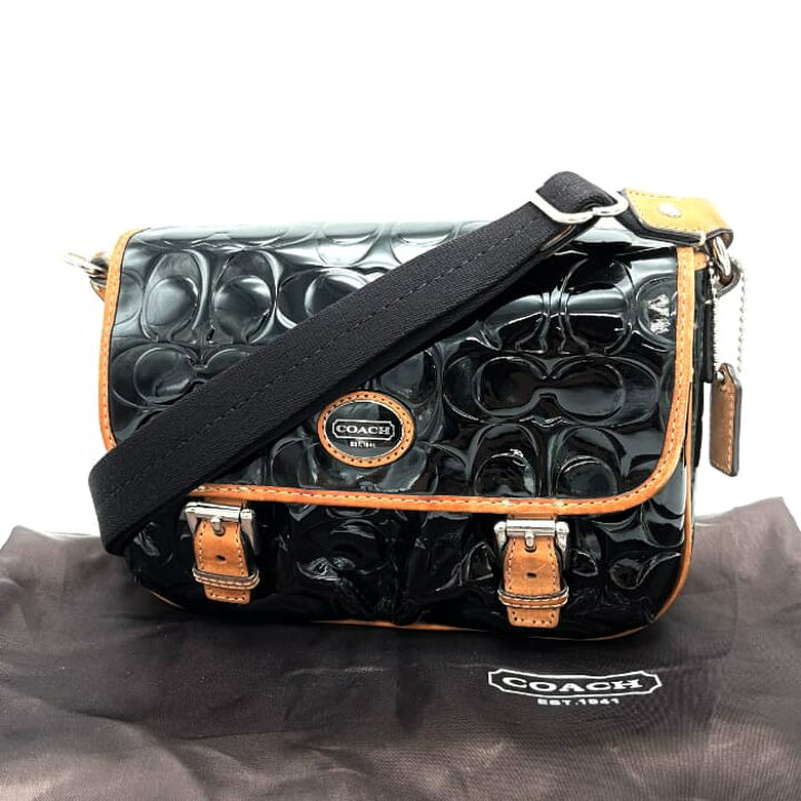 楽天市場】【中古】良品 COACH コーチ シグネチャー エナメル × レザー 