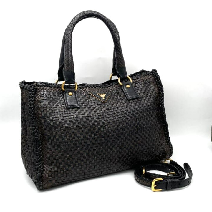 楽天市場】【中古】 PRADA プラダ 三角ロゴ プレート 編み込み 2way  