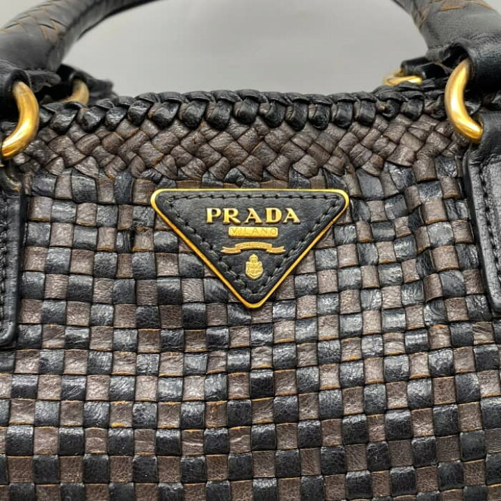 楽天市場】【中古】 PRADA プラダ 三角ロゴ プレート 編み込み 2way  