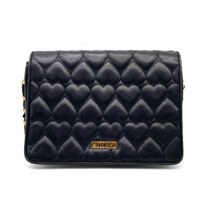 美品】MOSCHINO モスキーノ・レザー ハートキルティング チェーン 