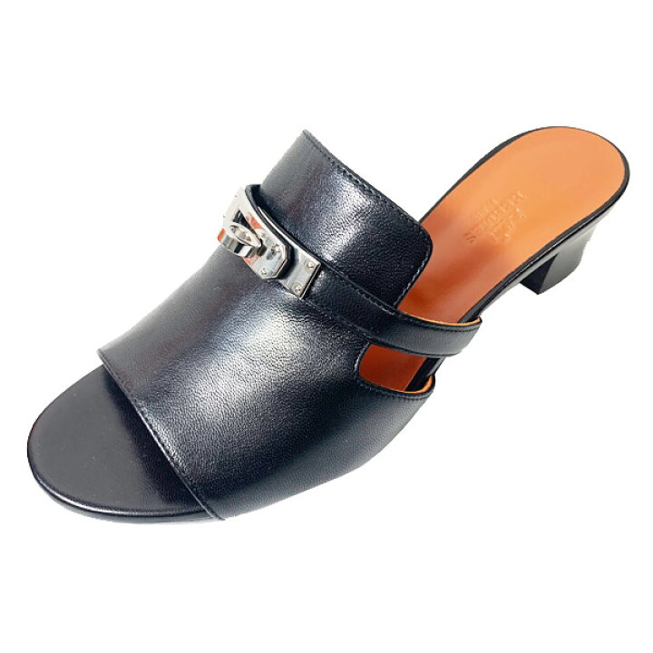 HERMES エルメス レディース サンダル キャンディ ケリーバングル黒銀 