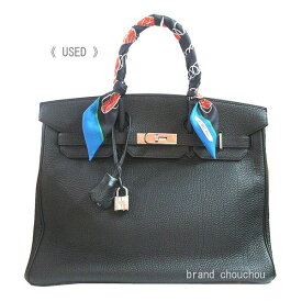 【中古】【送料無料】 HERMES エルメス バーキン35 トリヨンクレマンス 黒 ブラック シルバー金具 ツイリー付き[Used] [Free Shipping] HERMES Birkin 35 Taurillon Clemence Black Silver Hardware With twilly