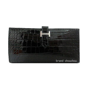 ViGX xAXt NR AQ[^[ VCj[ ubN  Vo[ K  { bsO Brand new HERMESBearn soufflet crocodile alligator shiny black silver hardware K stamp