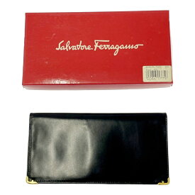 【中古】【箱付き】 Salvatore Ferragamo サルヴァトーレフェラガモ レザー 二つ折り財布 メンズ ブラック 251865 二つ折り財布