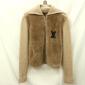 LOUIS VUITTON ルイ・ヴィトン ロゴ ニットファー ジャケット ヌートリア ベージュ系 Lサイズ レディース 【中古品】 23-122415