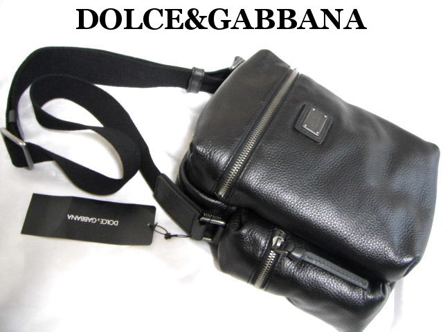 DOLCE GABBANA ショルダーバッグ 上質レザー ロゴプレート ブラック 