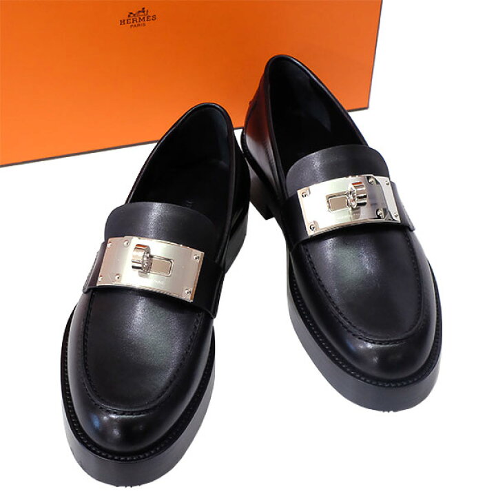エルメス hermes モカシン パリ 黒 23.5cm 361/2 美品 エルメス HERMES  