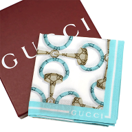 送料無料 本物　一押し GUCCI グッチ ホースビットプリントコットンハンカチ 日本限定 790554 ライトブル…