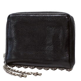 送料無料 本物　Chrome Hearts クロムハーツ 3サイドジップウォレット レザー ブラック メンズ クロス SV CHプラス ピラミッドスタッズ 黒 826-1