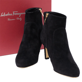 【送料無料】【本物】SalvatoreFerragamo★サルヴァトーレフェラガモ★ショートブーツ★レディース★スウェード★ブラック★4 1/2★靴★660-136