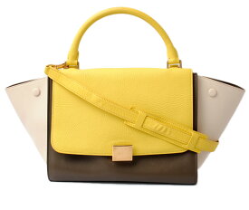 セリーヌ ハンドバッグ/ショルダーバッグ CELINE スモールトラペーズ/TRAPEZE 174683 イエロー/ブラウン/ベージュ 2way ストラップ付【中古】