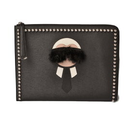 フェンディ カーリト クラッチバッグ/セカンドバッグ FENDI カール ラガーフェルド ブラック/シルバー L字ファスナー【中古】