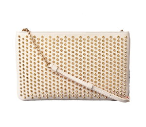 �N���X�`�������u�^�� �N���b�`�o�b�O/�V�����_�[�o�b�O Christian louboutin Loubiclutch �J�[�t/�X�p�C�N �z���C�g/�S�[���h 1165013