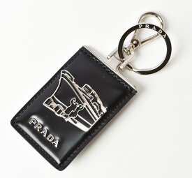 プラダ キーリング/キーホルダー メンズ PRADA　SAFFIANO/型押しレザー NERO/ブラック シルバー金具 未使用【中古】