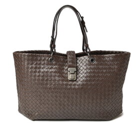 ボッテガヴェネタ トートバッグ A4サイズ 男女兼用 BOTTEGA VENETA イントレチャート レザー ダークブラウン【中古】