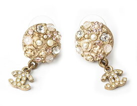 【お買い物マラソン★最大2,000円OFFクーポン】シャネル ピアス CHANEL サークル/パールモチーフ ロゴ/ラインストーン ゴールド【中古】