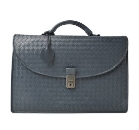 ボッテガヴェネタ ビジネスバッグ/ブリーフケース BOTTEGA VENETA 書類カバン イントレチャート メンズ レザー ネイビー【中古】