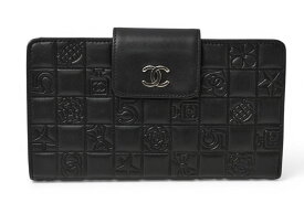 シャネル 財布 CHANEL がま口長財布 ラムスキン アイコン ブラック【中古】
