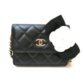 中古 シャネル チェーンウォレット 財布 カメリア ラムスキン Aランク ブラック レディース CHANEL あす楽【送料無料】【三田店】