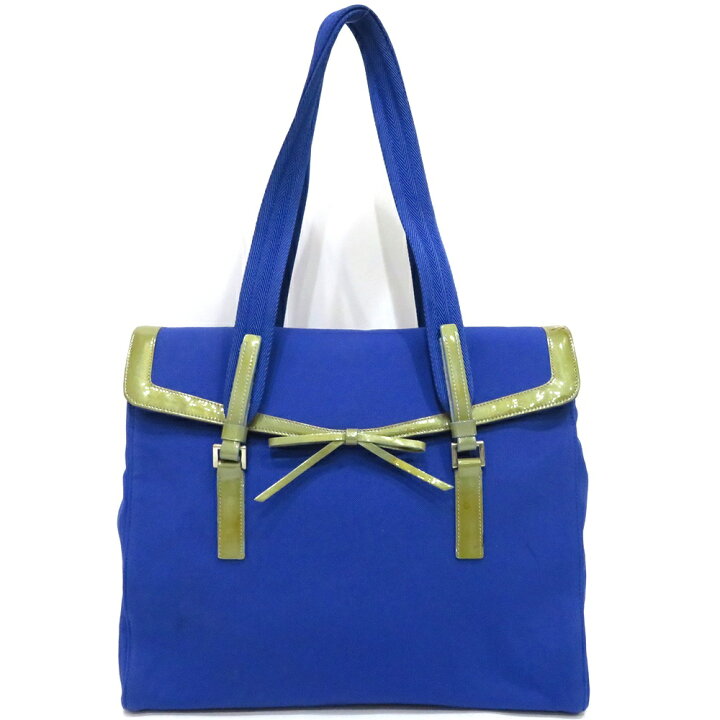 楽天市場】中古 プラダ PRADA ロゴプレート リボン トートバッグ B 