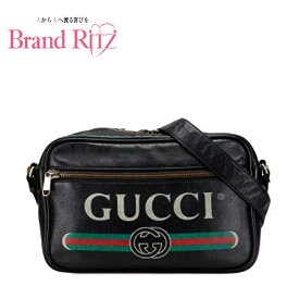 中古 グッチ ロゴプリント 斜め掛け ショルダーバッグ 523589 ブラック レザー ABランク レディース GUCCI あす楽【送料無料】【三田店】