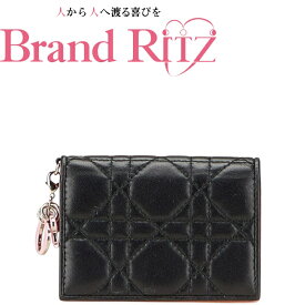 中古 ディオール カナージュ レディディオール カードケース ABランク ブラック ピンク レザー レディース Dior あす楽【送料無料】【名谷店】