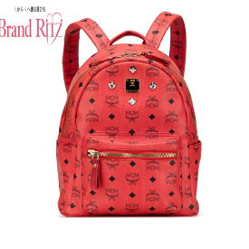 中古 エム シー エム ヴィセトス ロゴグラム スタッズ リュック バックパック ABランク ピンク レッド PVC レザー レディース MCM あす楽【送料無料】【名谷店】