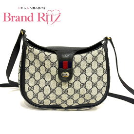 中古 グッチ ショルダーバッグ GGスプリーム シェリーライン 斜め掛け Bランク レザー PVC ゴールド金具 ネイビー GUCCI あす楽【送料無料】【西神店】