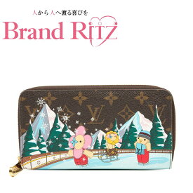 中古 ルイ ヴィトン モノグラム ホリデーコレクション ジッピーウォレット ヴィヴィエンヌ ラウンドファスナー 長財布 M82614 ABランク ブラウン マルチカラー PVC レディース LOUIS VUITTON あす楽【送料無料】【三田店】