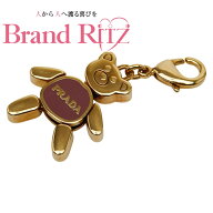 中古 プラダ ベア クマ ロゴ キーホルダー バッグチャーム ゴールド パープル メッキ レディース PRADA …