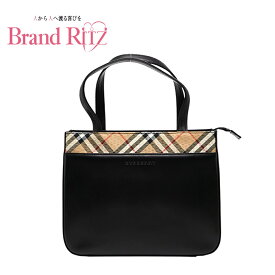 中古 バーバリー ノバチェック ハンドバッグ ブラック ベージュ レザー レディース BURBERRY ABランク あす楽【送料無料】【名谷店】