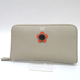 中古 フェンディ フラワー ラウンドファスナー長財布 ABランク レザー 8M0299 ライトグレー FENDI あす楽【送料無料】【西神店】