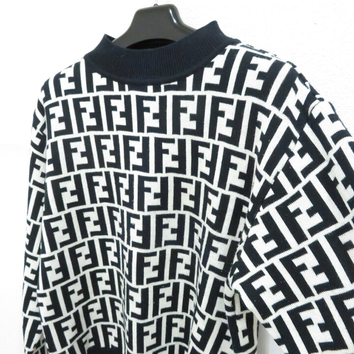 楽天市場】中古 フェンディ ズッカ柄 ニット セーター バイカラー 白黒  
